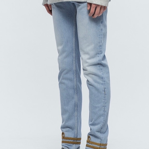 Palm Angels Gold Embroidered Washed Skinny Jeans - Picture 7 of 7